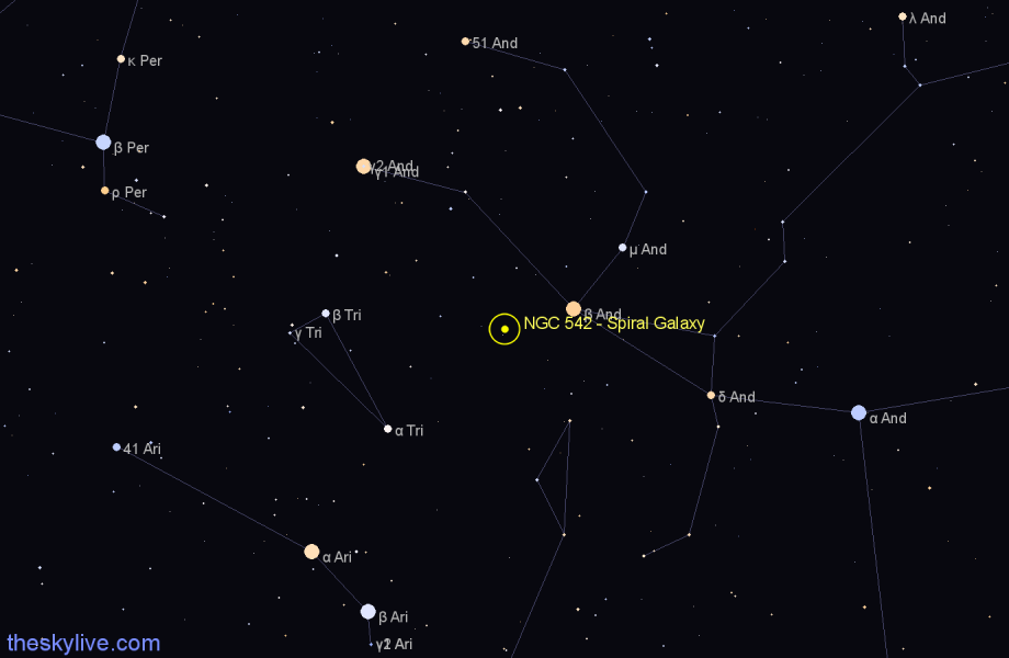 Finder chart NGC 542 - Spiral Galaxy in Andromeda star