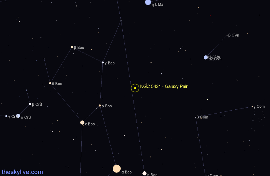 Finder chart NGC 5421 - Galaxy Pair in Canes Venatici star