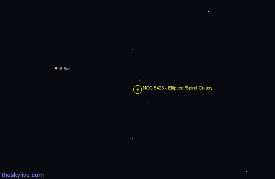 Finder chart NGC 5423 - Elliptical/Spiral Galaxy in Boötes star