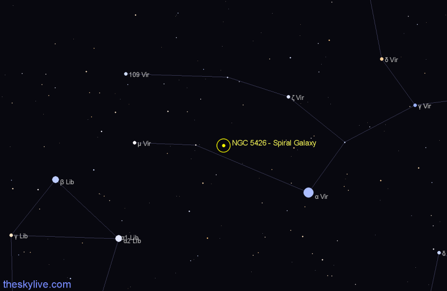 Finder chart NGC 5426 - Spiral Galaxy in Virgo star