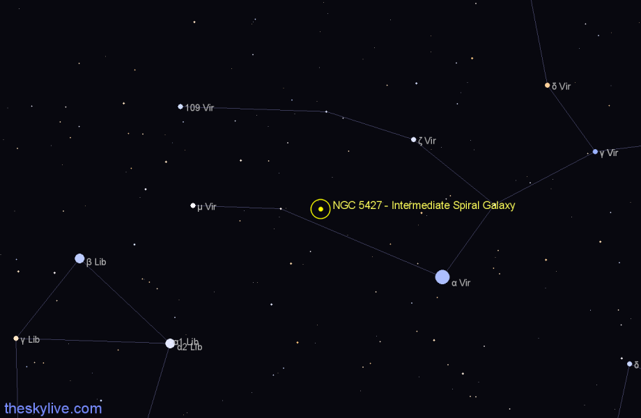 Finder chart NGC 5427 - Intermediate Spiral Galaxy in Virgo star