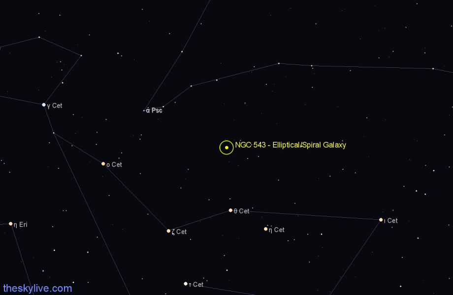 Finder chart NGC 543 - Elliptical/Spiral Galaxy in Cetus star