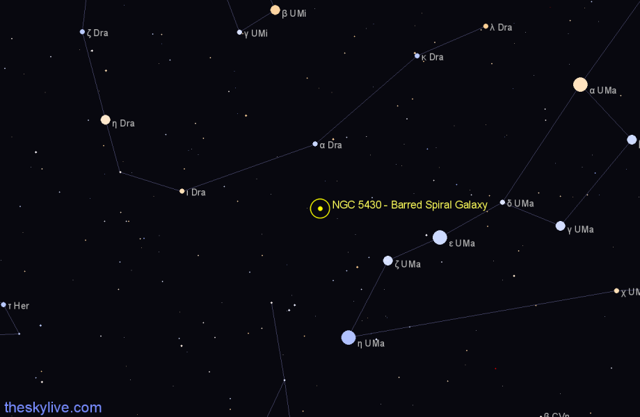 Finder chart NGC 5430 - Barred Spiral Galaxy in Ursa Major star