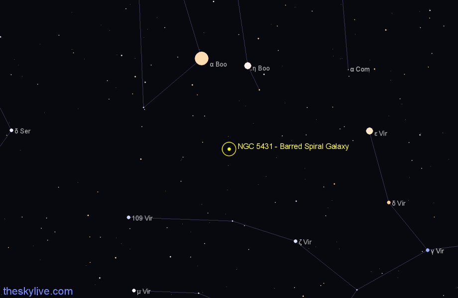 Finder chart NGC 5431 - Barred Spiral Galaxy in Boötes star