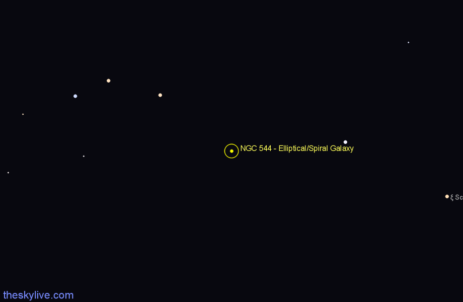 Finder chart NGC 544 - Elliptical/Spiral Galaxy in Sculptor star