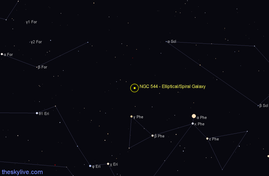 Finder chart NGC 544 - Elliptical/Spiral Galaxy in Sculptor star