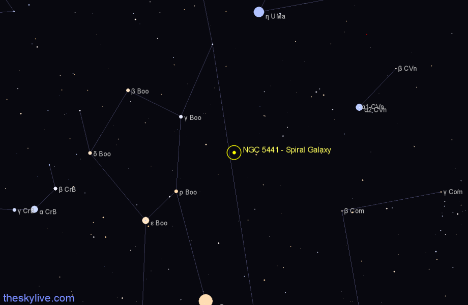 Finder chart NGC 5441 - Spiral Galaxy in Canes Venatici star