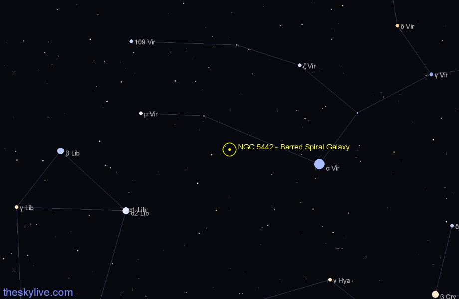 Finder chart NGC 5442 - Barred Spiral Galaxy in Virgo star