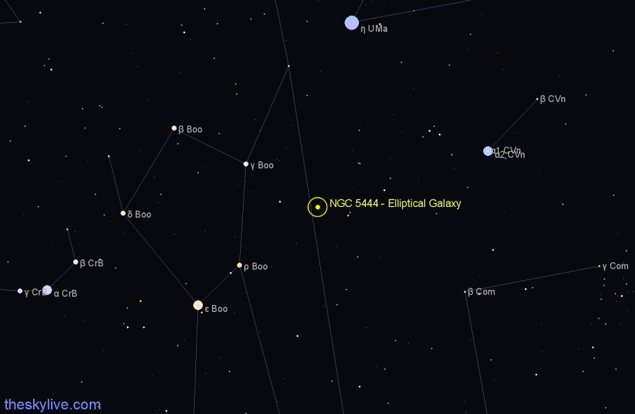 Finder chart NGC 5444 - Elliptical Galaxy in Canes Venatici star