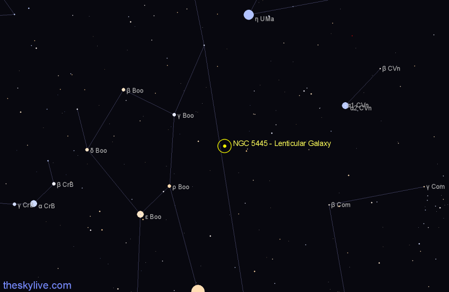 Finder chart NGC 5445 - Lenticular Galaxy in Canes Venatici star
