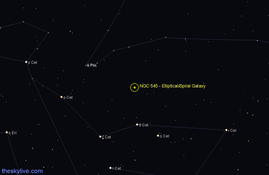 Finder chart NGC 545 - Elliptical/Spiral Galaxy in Cetus star