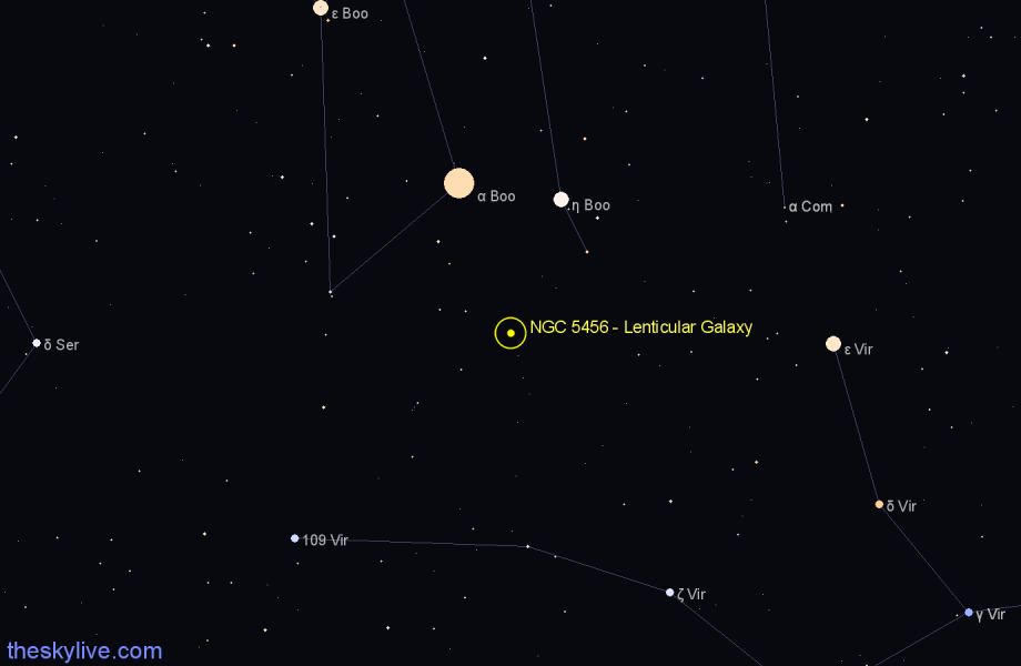 Finder chart NGC 5456 - Lenticular Galaxy in Boötes star