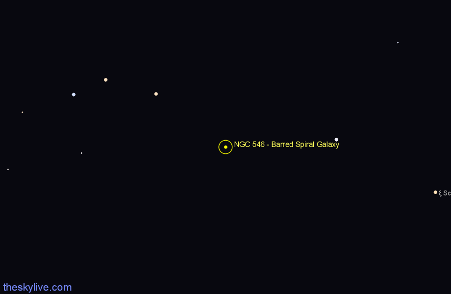 Finder chart NGC 546 - Barred Spiral Galaxy in Sculptor star