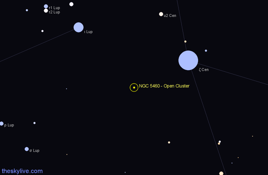 Finder chart NGC 5460 - Open Cluster in Centaurus star