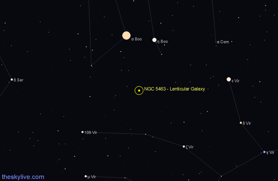 Finder chart NGC 5463 - Lenticular Galaxy in Boötes star