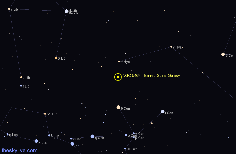 Finder chart NGC 5464 - Barred Spiral Galaxy in Centaurus star