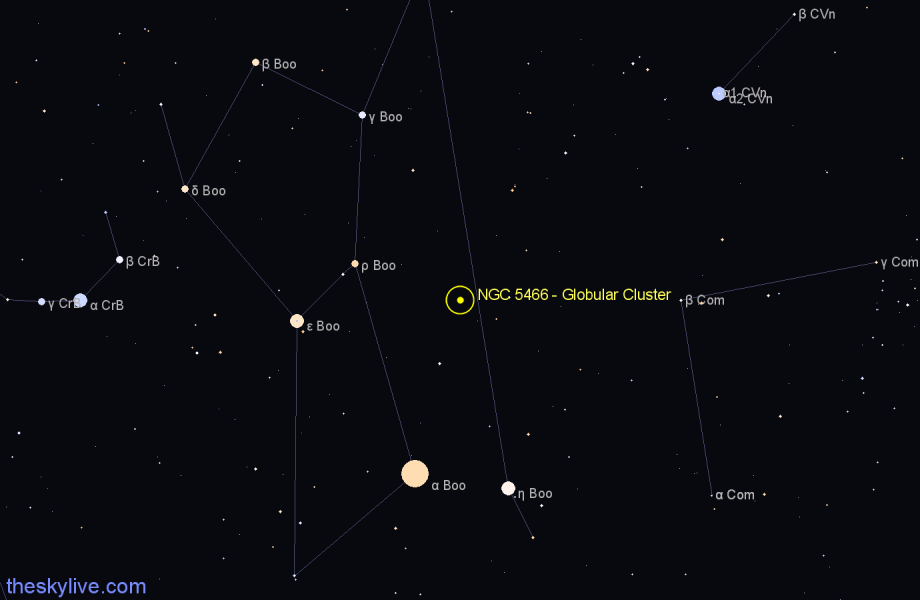 Finder chart NGC 5466 - Globular Cluster in Boötes star