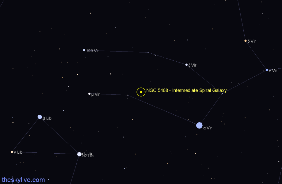 Finder chart NGC 5468 - Intermediate Spiral Galaxy in Virgo star