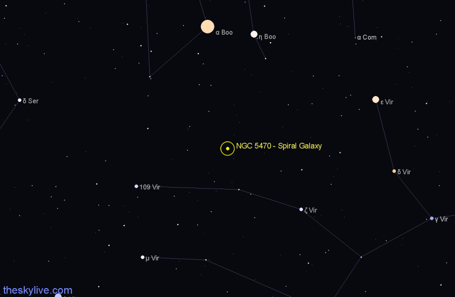 Finder chart NGC 5470 - Spiral Galaxy in Virgo star