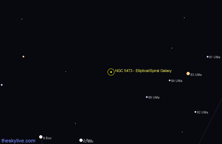 Finder chart NGC 5473 - Elliptical/Spiral Galaxy in Ursa Major star