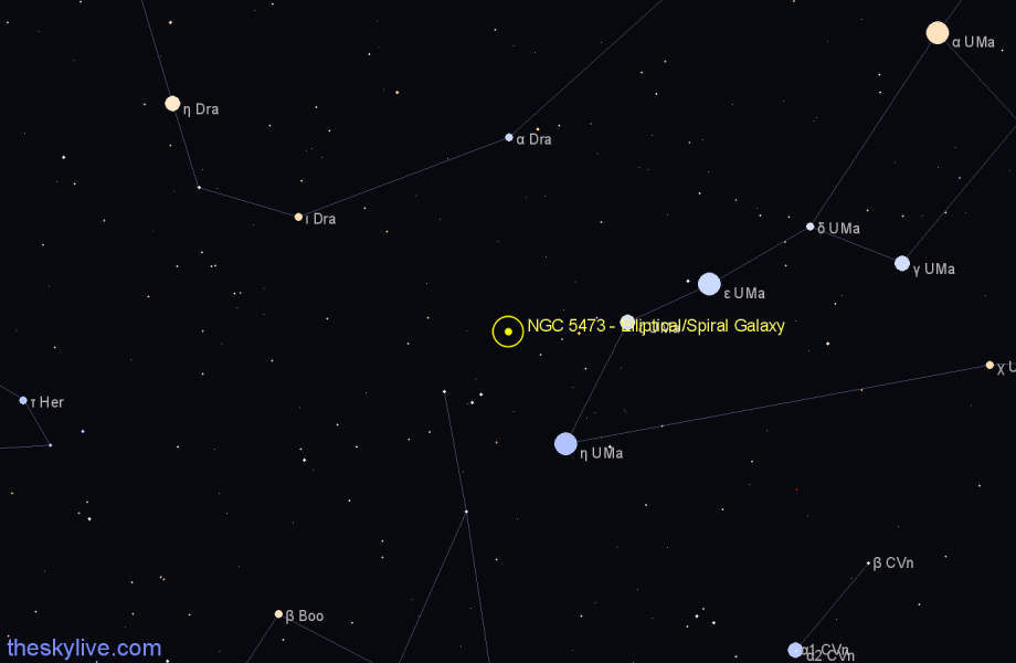 Finder chart NGC 5473 - Elliptical/Spiral Galaxy in Ursa Major star