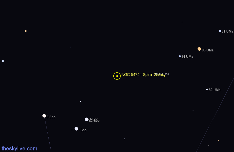 Finder chart NGC 5474 - Spiral Galaxy in Ursa Major star