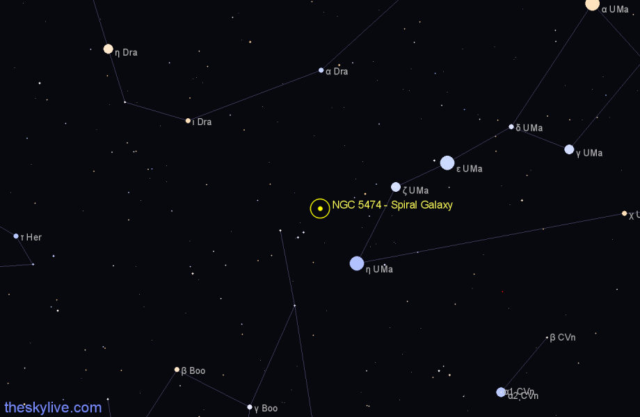 Finder chart NGC 5474 - Spiral Galaxy in Ursa Major star