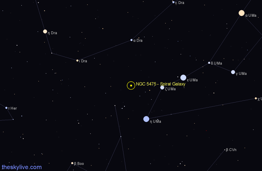 Finder chart NGC 5475 - Spiral Galaxy in Ursa Major star