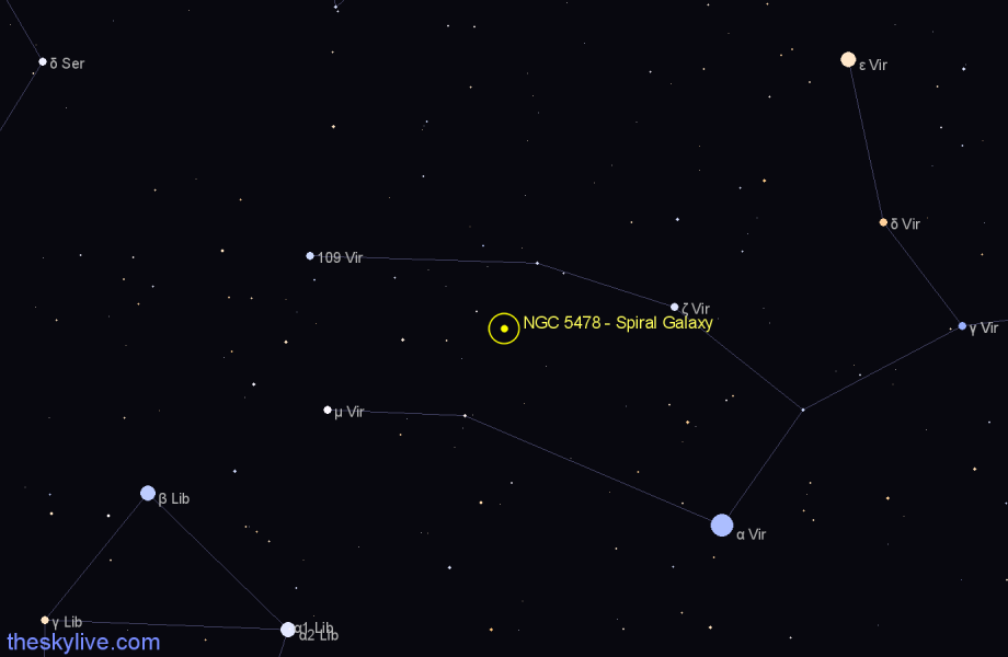 Finder chart NGC 5478 - Spiral Galaxy in Virgo star