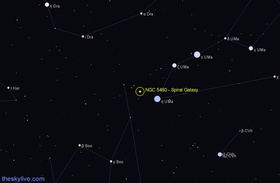 Finder chart NGC 5480 - Spiral Galaxy in Boötes star