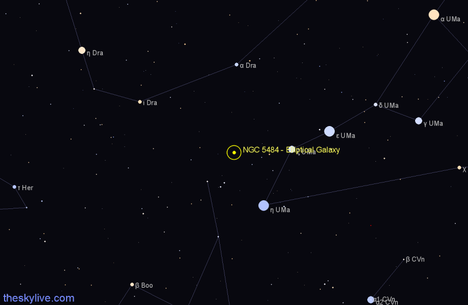 Finder chart NGC 5484 - Elliptical Galaxy in Ursa Major star