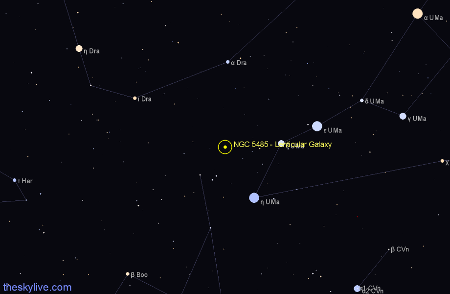 Finder chart NGC 5485 - Lenticular Galaxy in Ursa Major star