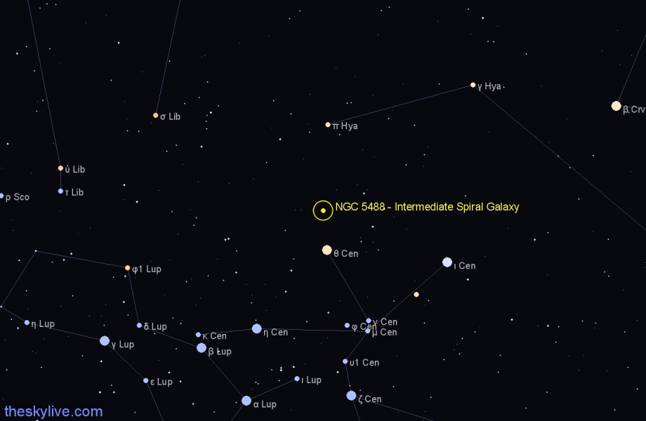 Finder chart NGC 5488 - Intermediate Spiral Galaxy in Centaurus star