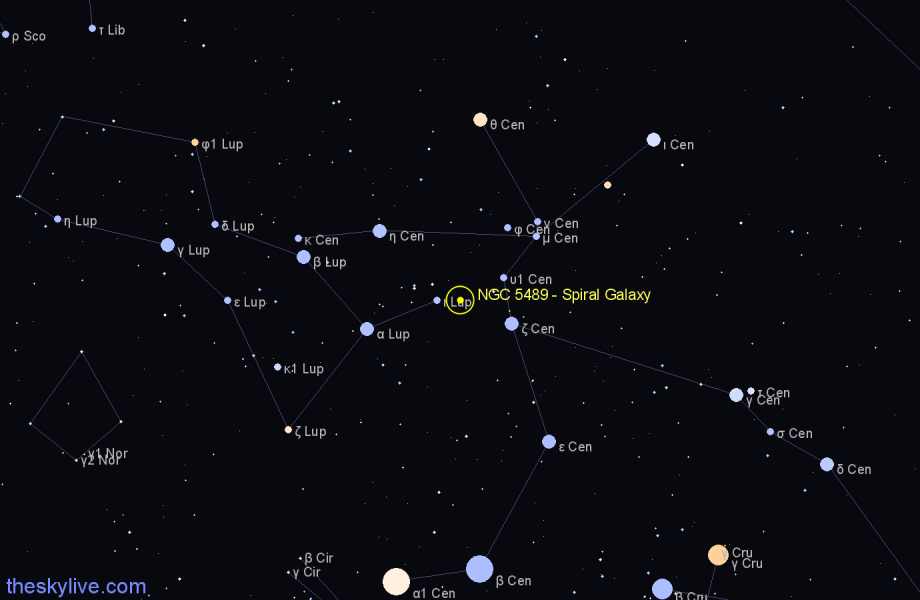 Finder chart NGC 5489 - Spiral Galaxy in Centaurus star