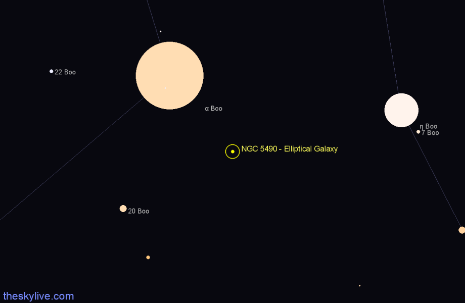 Finder chart NGC 5490 - Elliptical Galaxy in Boötes star