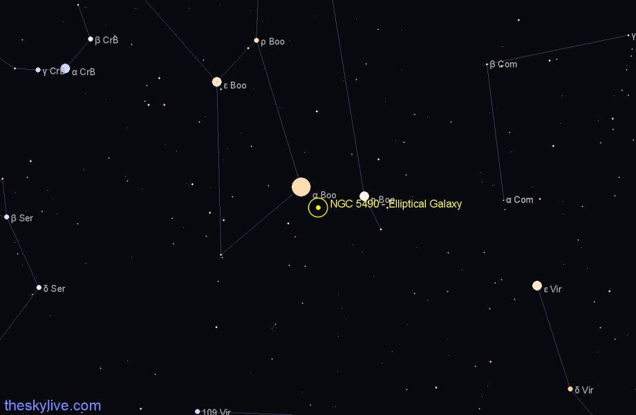 Finder chart NGC 5490 - Elliptical Galaxy in Boötes star