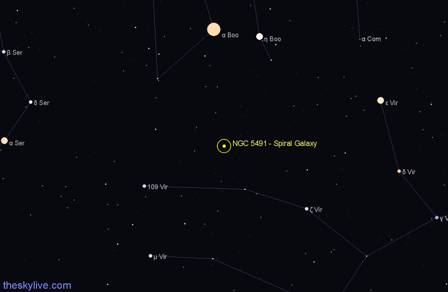 Finder chart NGC 5491 - Spiral Galaxy in Virgo star