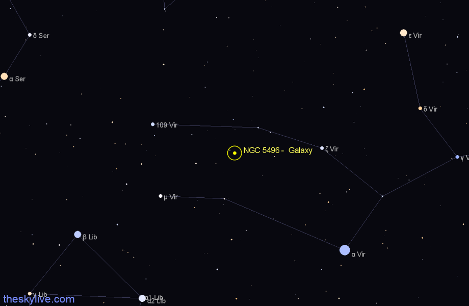 Finder chart NGC 5496 -  Galaxy in Virgo star