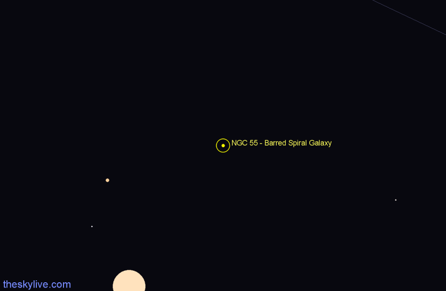 Finder chart NGC 55 - Barred Spiral Galaxy in Sculptor star