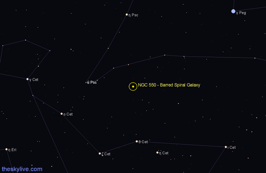 Finder chart NGC 550 - Barred Spiral Galaxy in Cetus star