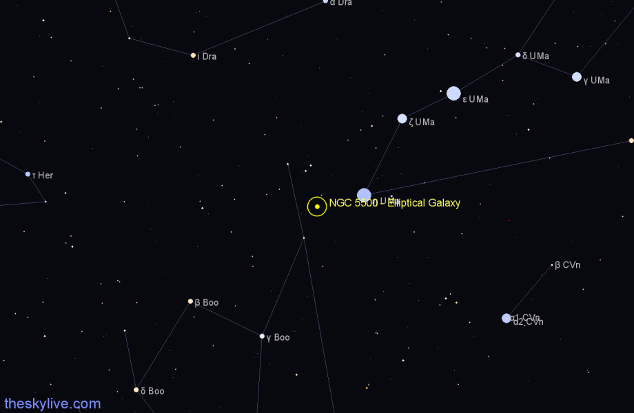 Finder chart NGC 5500 - Elliptical Galaxy in Boötes star