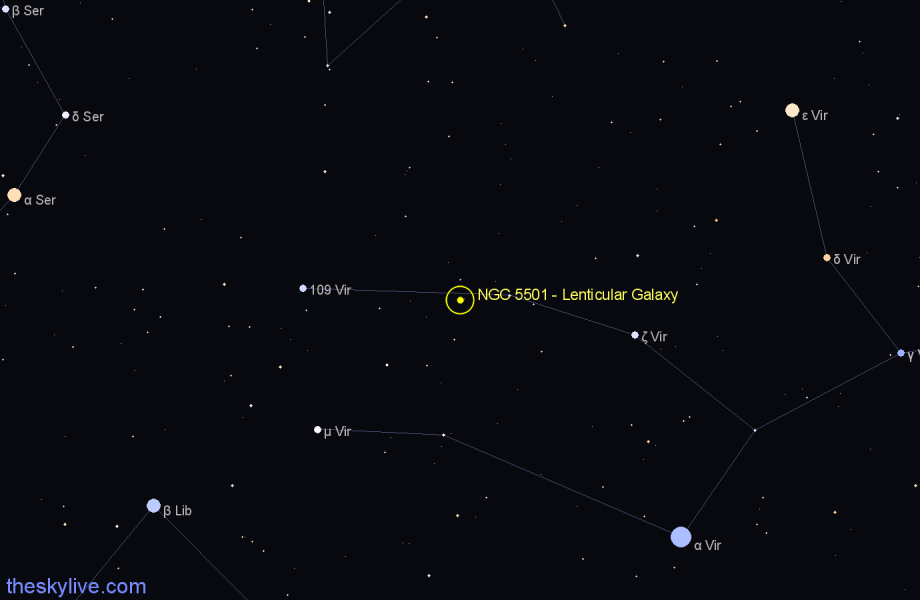 Finder chart NGC 5501 - Lenticular Galaxy in Virgo star