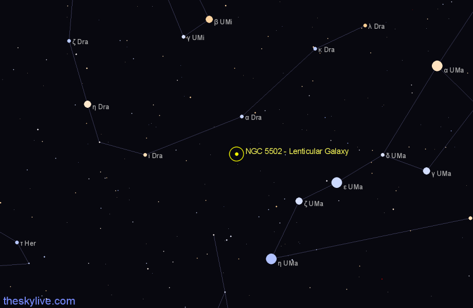 Finder chart NGC 5502 - Lenticular Galaxy in Ursa Major star