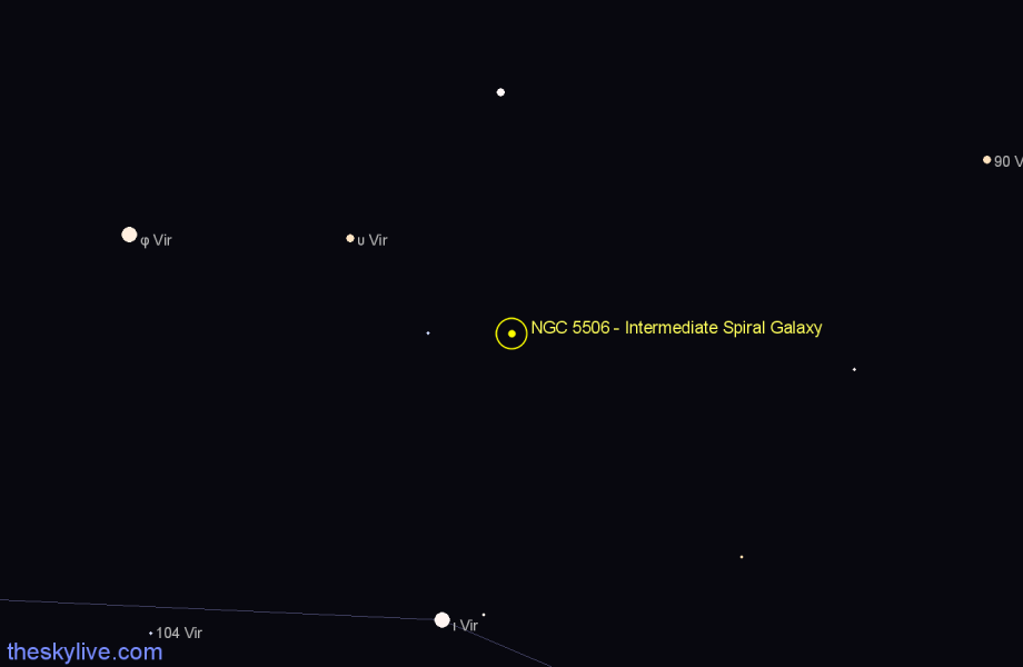 Finder chart NGC 5506 - Intermediate Spiral Galaxy in Virgo star