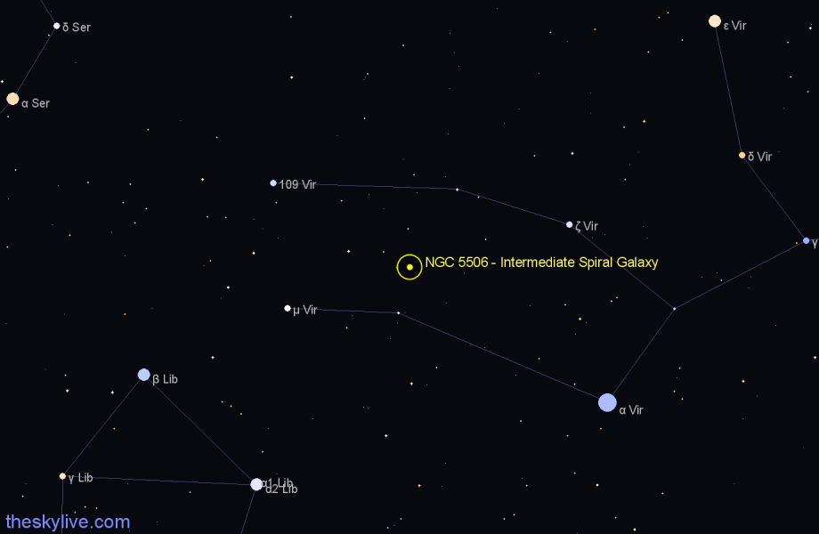 Finder chart NGC 5506 - Intermediate Spiral Galaxy in Virgo star