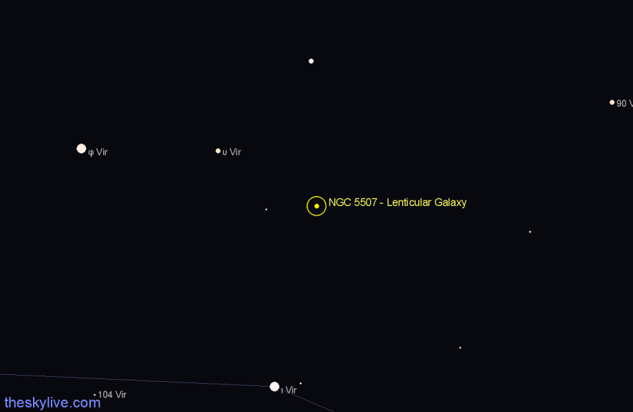 Finder chart NGC 5507 - Lenticular Galaxy in Virgo star