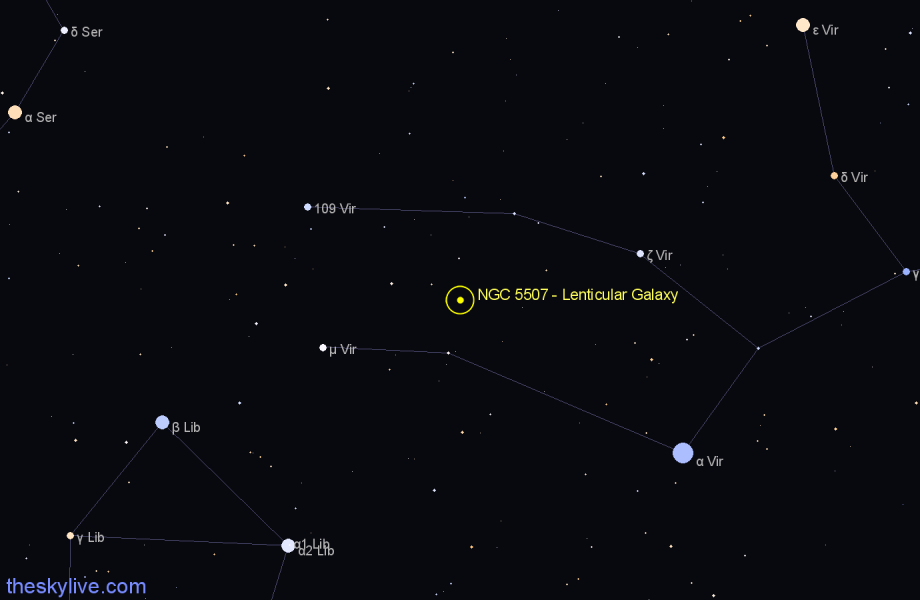 Finder chart NGC 5507 - Lenticular Galaxy in Virgo star