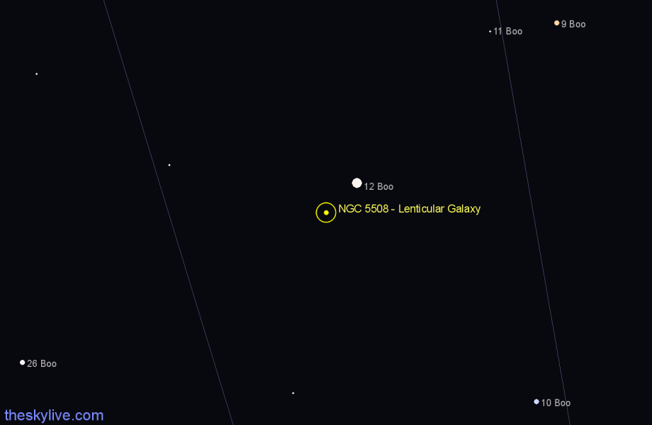 Finder chart NGC 5508 - Lenticular Galaxy in Boötes star