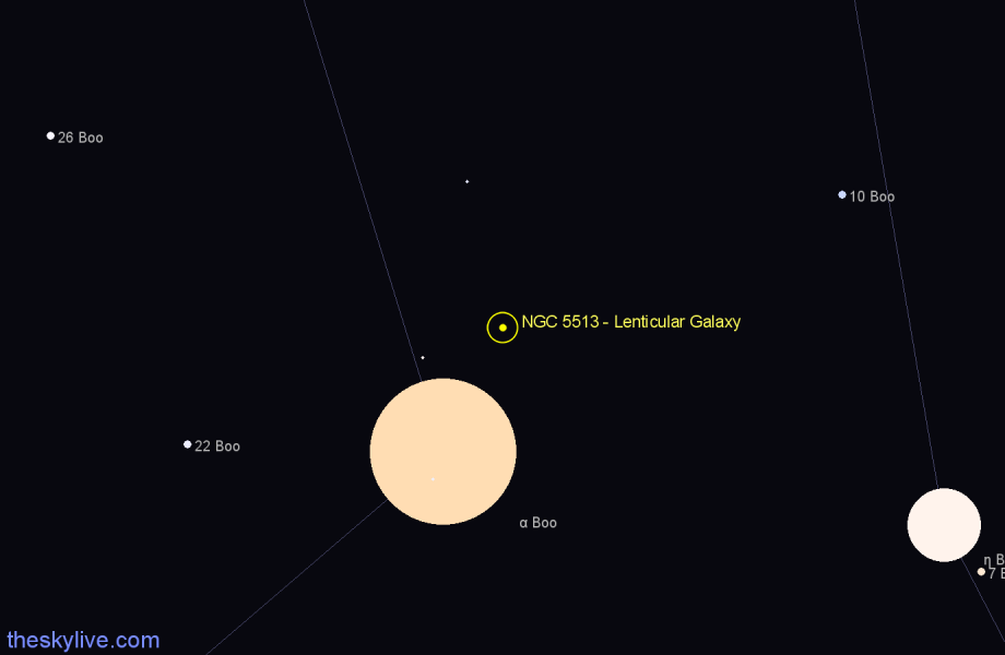 Finder chart NGC 5513 - Lenticular Galaxy in Boötes star