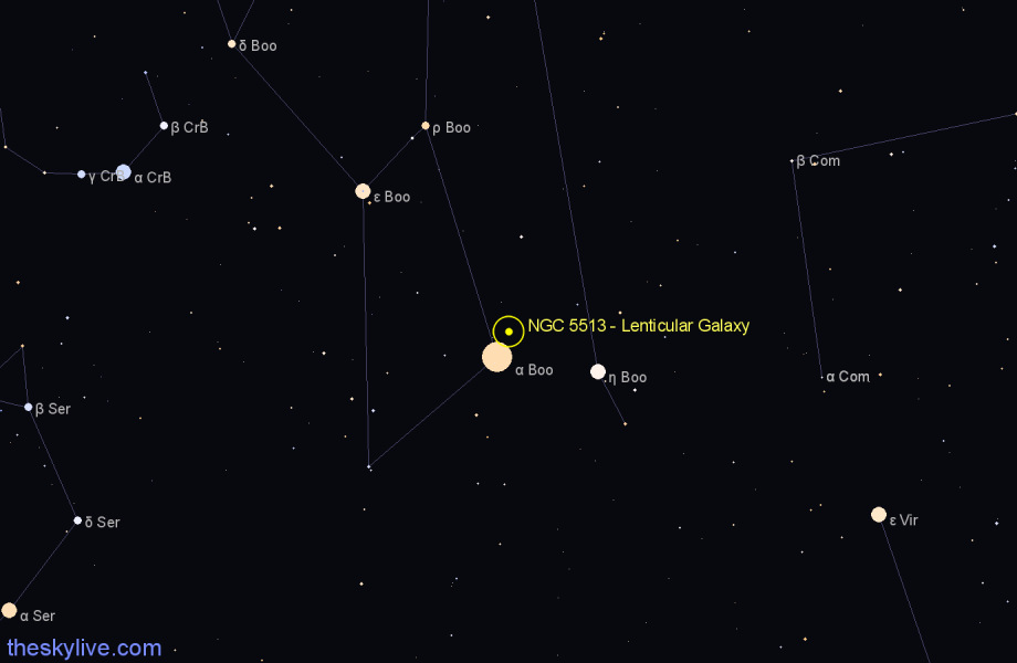 Finder chart NGC 5513 - Lenticular Galaxy in Boötes star